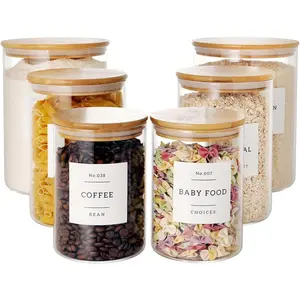 Set of 6 Glass Flour and Sugar jars with 132 Kitchen Pantry Labels - Thicken Large Glass Storage containers with Airtight  Lid - Rice Canisters for Salt Coffee - 100OZ/54OZ/27OZ