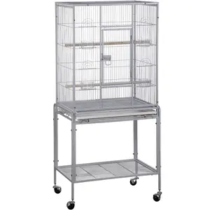 Pet Republic 53-in Large Wrought Iron Rolling Bird Cage W/Perches for Cockatiels Parrot Parakeet White, Durable Iron Cage, Metal Cage Outdoor Cage, Parakeet Cages