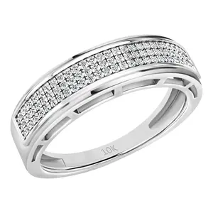 Dazzlingrock Collection 0.25 Cttw Round White Diamond Three Row Micro-Pave Men's Wedding Band in 10K Solid White Gold, Size 11.5