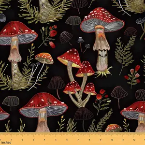 Cute Mushroom Decorative Waterproof Outdoor Fabric,1 Yard,Cartoon Mushrooms Fabric by The Yard,Kawaii Fungus Upholstery Fabric,Outdoor Fabric