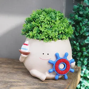 Cute Shape Resin Garden Planter Pots - Smiley Face, Unique Sailboat Designs, Drainage Holes, Indoor-Outdoor Succulent Containers, Ideal Gift for Mothers