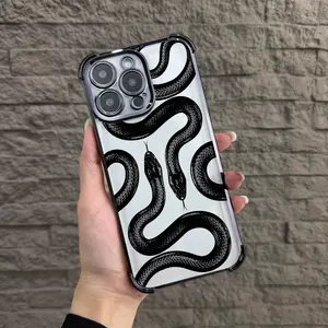 Cool Black Snake Four-Corner Drop-Proof TPU Phone case for iPhone Samsung Galaxy 17Pro Max Air 16Plus 15 14 13 12 11 XR XS S25 S24 S23 S22 cases imple and stylish camera protection Shockproof Anti-Drop Shockproof Drop Protection Durable.HY61