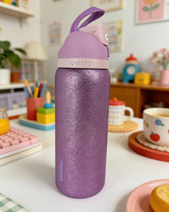 Owala FreeSip Insulated Water Bottle, Sparkle Purple Glitter, Leak-Proof, BPA-Free, Stainless Steel, Perfect for Sports, Travel & Daily Use Stainless steel insulated cup Keeps Drinks Cold 24H Drinkware Flasks Tumbler Mug Bottled Portable