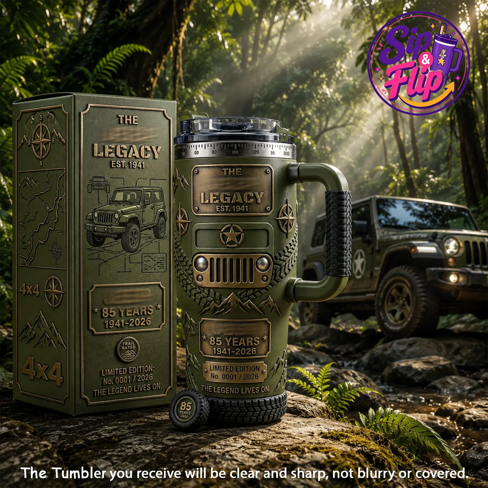 85th Off-Road Heritage Anniversary 40oz Tumbler, Premium Stainless Steel Insulated Travel Cup With Handle and Straw, Rugged 4x4 Adventure Design, Leakproof Camping Mug, Outdoor Explorer Gift for Men and Women