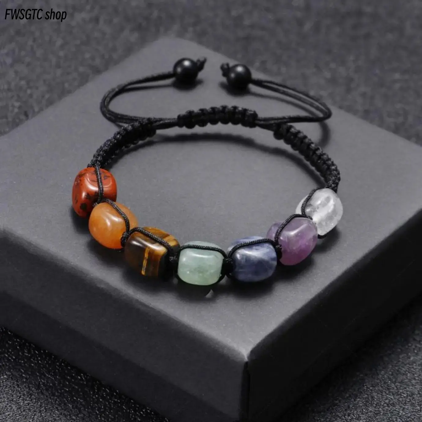Unisex Seven Chakra Natural Stone Bracelet, Adjustable Cord Amethyst Beaded Bracelet, Spiritual Healing Crystal Jewelry, Minimalist Fashion Accessory Perfect for Daily Wear, Meditation, Yoga and Holiday Gift Giving