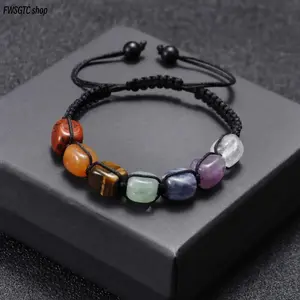 Unisex Seven Chakra Natural Stone Bracelet, Adjustable Cord Amethyst Beaded Bracelet, Spiritual Healing Crystal Jewelry, Minimalist Fashion Accessory Perfect for Daily Wear, Meditation, Yoga and Holiday Gift Giving