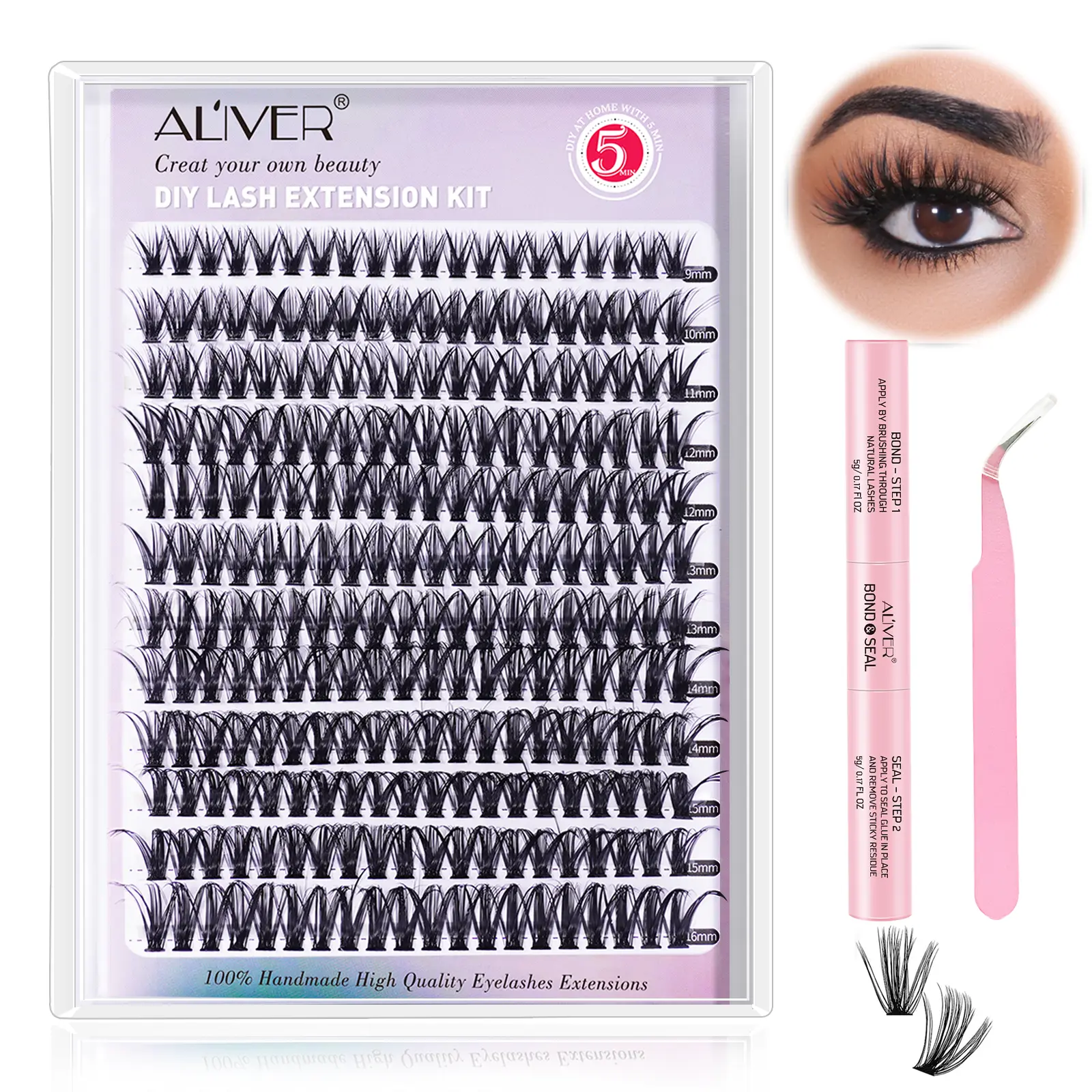 ALIVER Eyelash Extension Cluster Lashes Kit, 280pcs 30D-40D Natural Lash Clusters with 2-in-1 Bond and Seal & Tweezers for Self-Use Summer Vibes, Eyelashes Extensions, Natural Lash Extension campingessentials