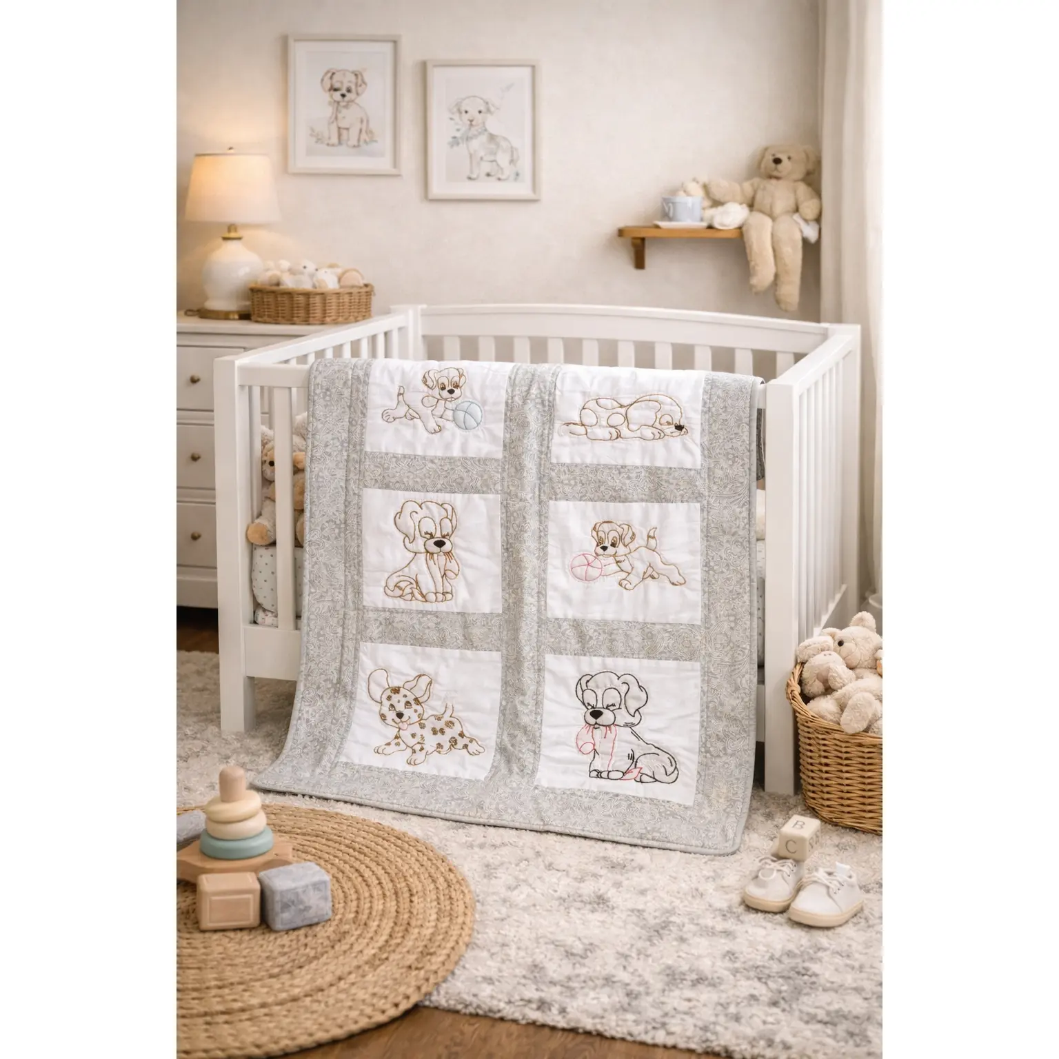 Amish hand quilted  lap quilt or baby quilt (Snips and Snails and puppy dog tails)