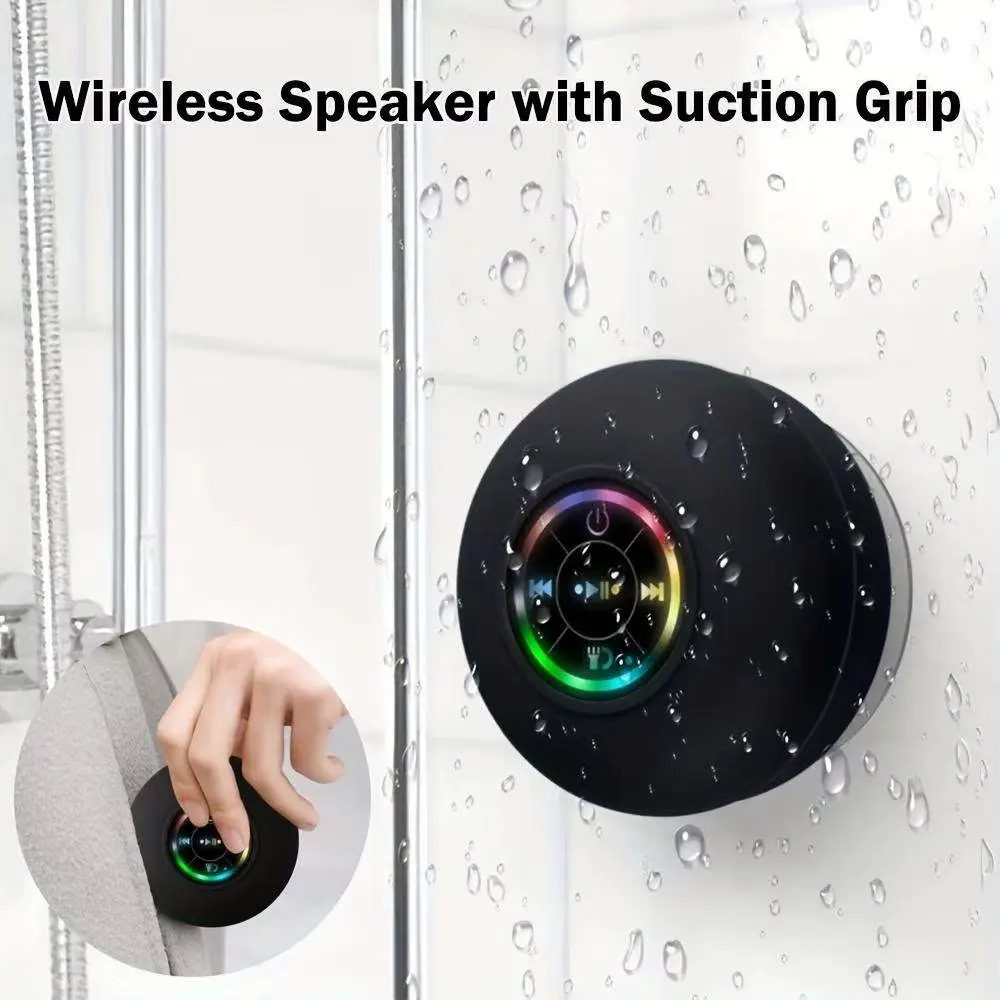 BrawRing Bluetooth Shower Speaker with LED Light, IPX4 Waterproof Subwoofer, Built-In Mic, Hands-Free Suction Cup Mount for Bathroom, Pool & Outdoor Use, Bluetooth Speaker