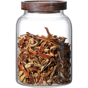 Large Glass Jars with Airtight Wooden Lid,  Storage Glass Canister, Clear Cereal Storage Container for Flour, Sugar, Coffee Beans, Snack (40 FL OZ (1200ml))