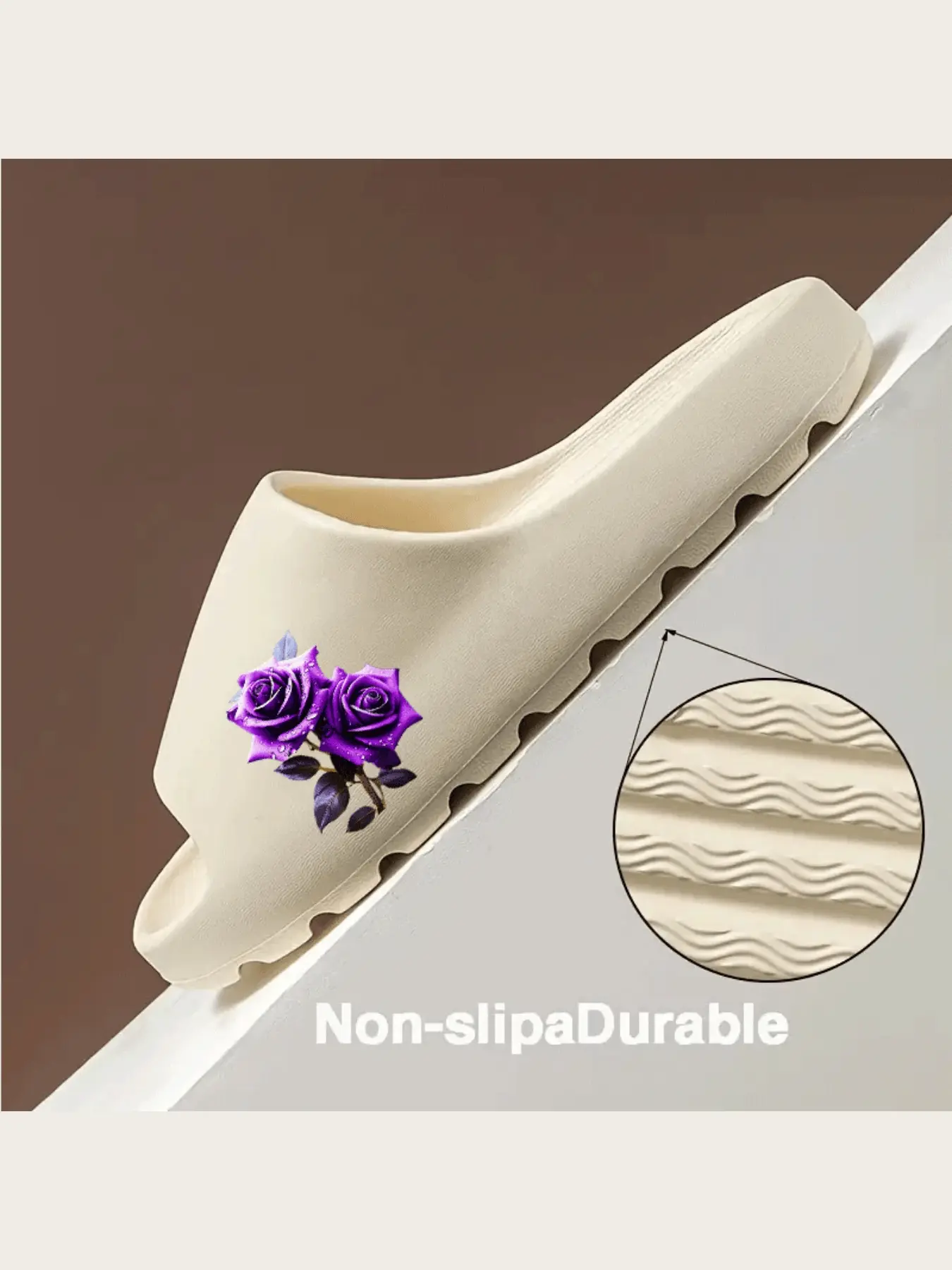 Purple Rose Print Slippers Women Non Slip Indoor House Shoes Comfortable Soft Sole Floral Pattern Ladies Home Slippers Breathable Lightweight Bedroom Footwear