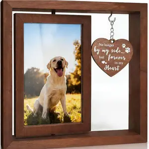 Heart Pendant Dog Memorial Photo Frame, Pet Loss Gift, Dual-Sided Wooden Rotating Display Stand, Pet Memorabilia, Gift for Pet Lovers