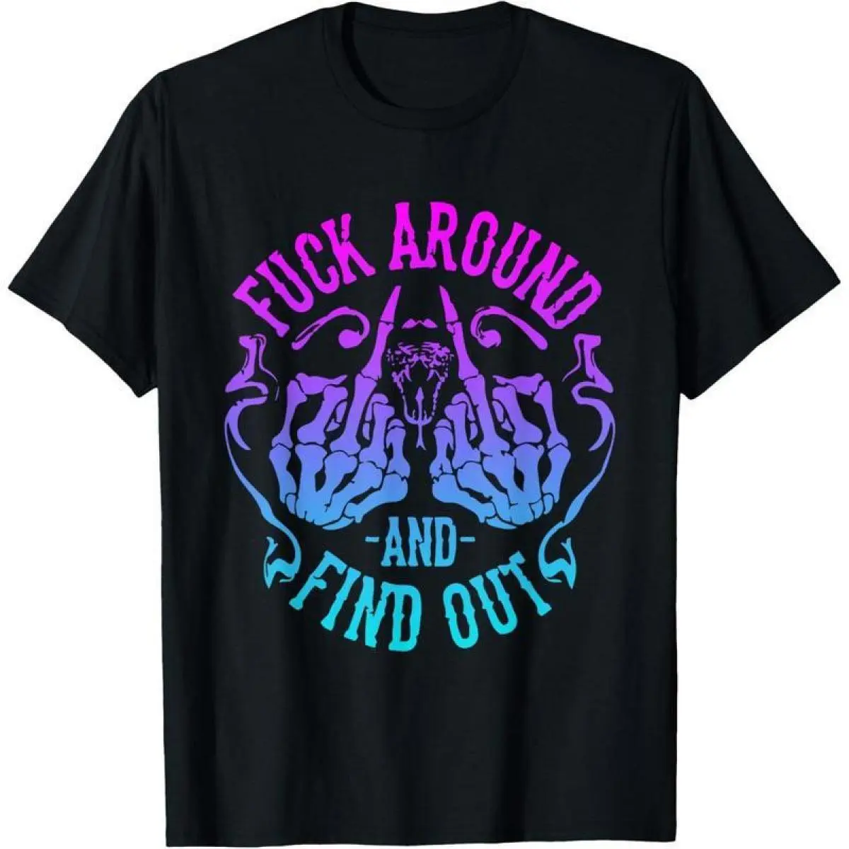 Men's Casual Graphic Top with "Fuck Around And Find Out" Slogan - Simple Menswear Crewneck, Soft Touch, Made in USA, Fabric, Relaxed Fit, Geometric, Playful Message, Round Neck, Streetwear, Unisex, Shortsleeve, Stylish, Cotton, Tshirt, All Seasons, Crew N