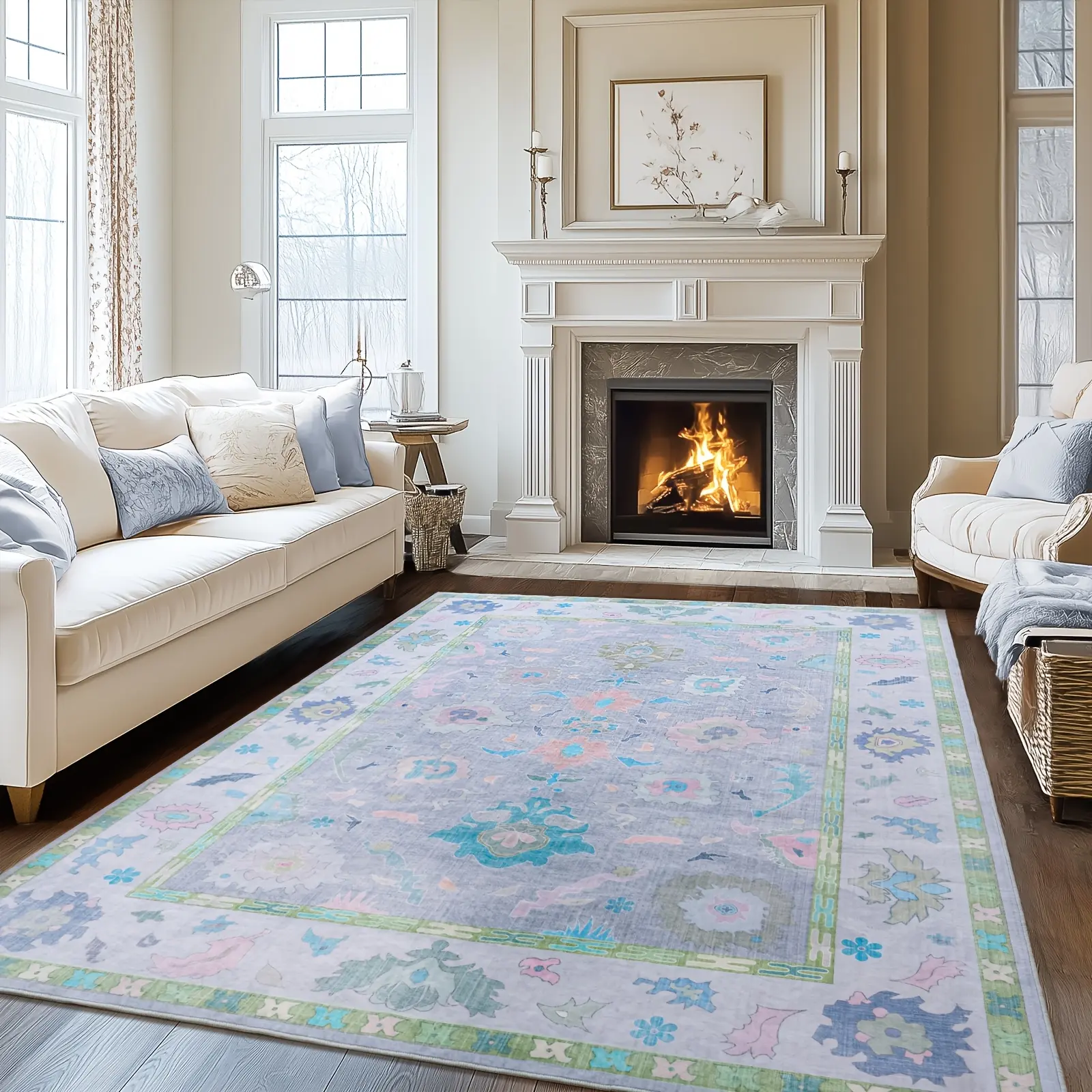 JAKOLIVE Eye-Catching Artistic Abstract Area Rug for Living Room, Oshakh Light Purple Tapestry Floor Carpet with Versatile Home Decor, Machine Washable, Suitable for Living Room, Bedroom, Hall, Bathroom, Kitchen, Laundry Room