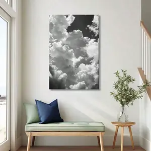 1pc (Framed Frameless Poster)Black & White Clouds Print, Monochrome Cloudy Sky Photo, Minimalist Nature Art Posters Canvas Print Painting For Living Room Bedroom Office Bathroom Dorm Home Decor, Ready To Hang