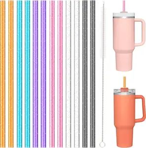 12 PCS Replacement Straws for Stanley, Owala, Simple Modern 40oz 30oz Tumbler, Reusable Color Drinking Straws with Cleaning Brush for Stanley Cup Accessories, BPA Free, Dishwasher Safe