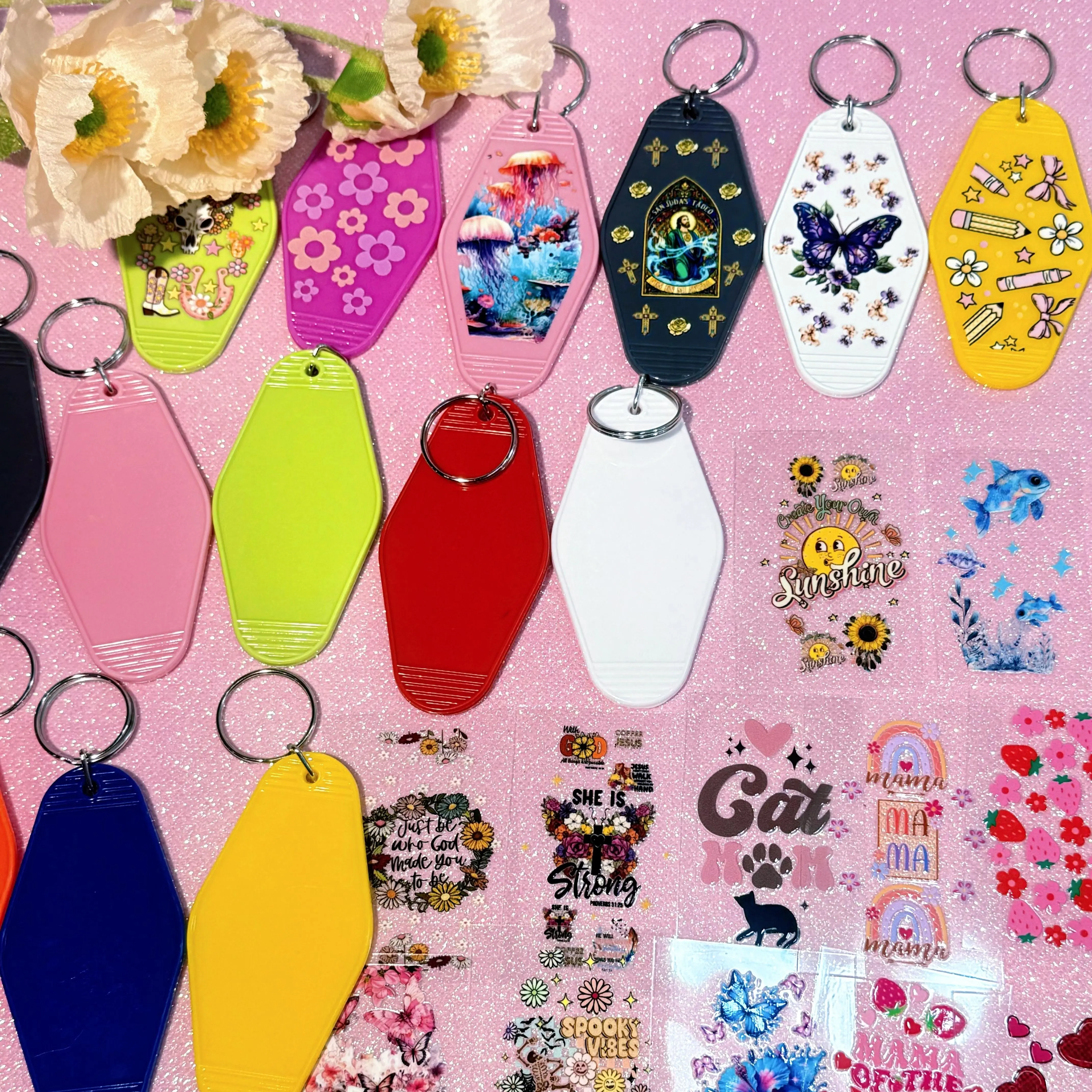 Cartoon 50pcs UV DTF Wrap Keychain and Stickers summerwins Walletchain