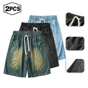 2026 summer new men's retro jeans shorts thin straight leg cropped pants