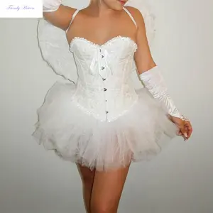 Women Swan Costume Frills Tube Top with Mini Tulle Skirt Halloween Cosplay Costume