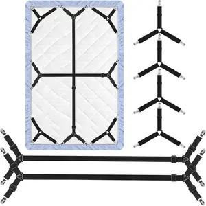 Bed Sheet Straps Adjustable 6 Pack Triangle Corner Holders Elastic Mattress Fasteners Heavy Duty Secure Fitted Sheets  to  (Black)