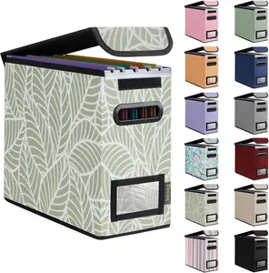 File Organizer Box with Lid, Collapsible File Folder Organizer with Plastic Slide, Hanging File Folder Box for Office Document Storage (1 Pack)