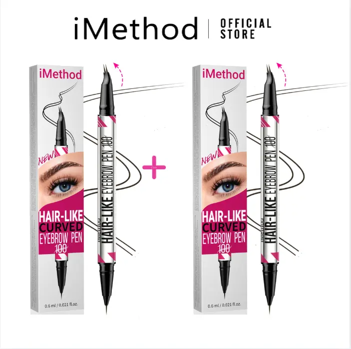 2pcs iMethod Curved Eyebrow Pen - 2-Pack for Perfect Color Matching, Dual-Ended Brow Pen with Micro-Fork-Tip Applicator, Waterproof Makeup