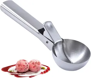 Premium Ice Cream Scoop,Portable Stainless Steel Ice Cream Scoop with Trigger and Comfortable Handle,Dishwasher Safe,Perfect for Frozen Yogurt,DIY Ice Cream，Fruit,Cookie (1, silver)