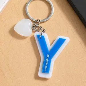 Personalized Initial Keychain with White Heart Charm – Custom Letter Bag Charm woman fashionable