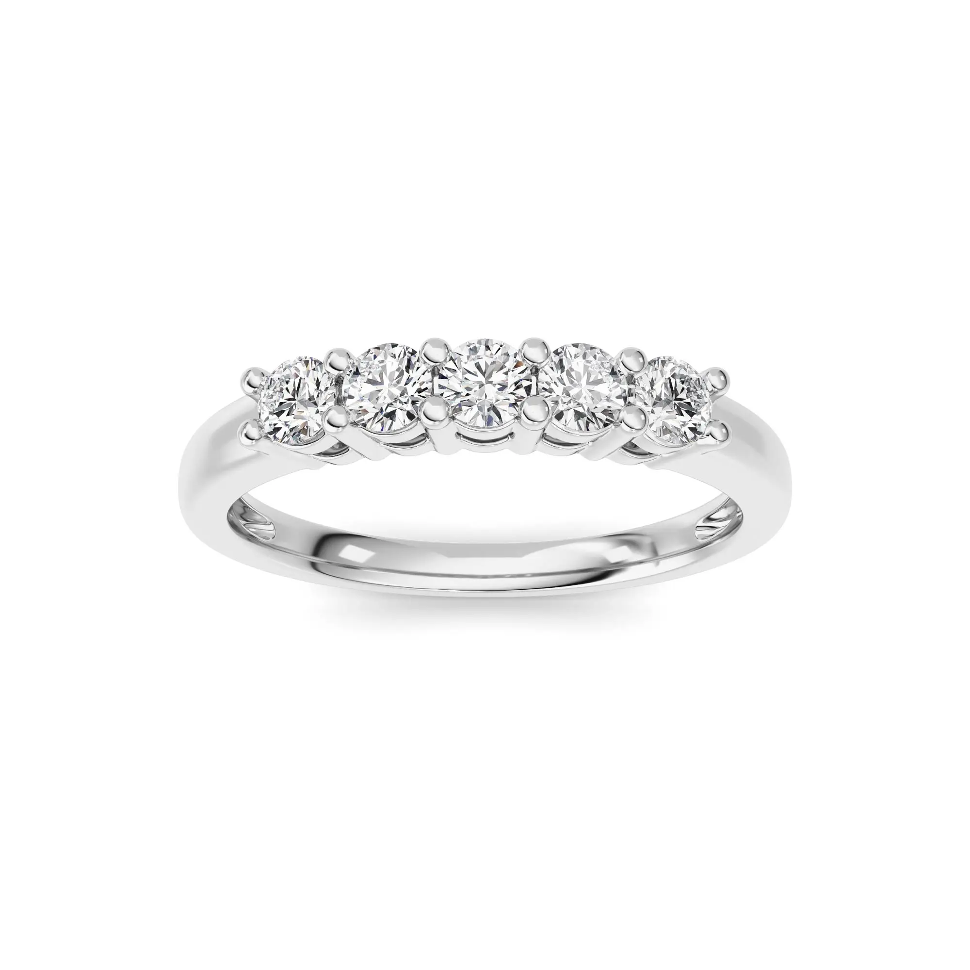 0.50 Carat Lab Grown Diamond 5-Stone Ring – F/VS+ Round Brilliant in 14K White Gold Over Sterling Silver | Everyday Luxury Ring