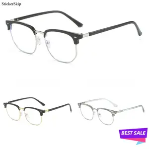 2026 3PCS  New Retro Fashion Half-Rim Classic Black and Gold Anti-Blue Light Glasses, Casual Style Decorative Glasses, Half-Rim Transparent Lens Glasses, Extra Large Transparent Anti-Blue Light Glasses