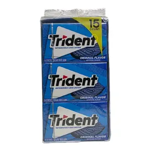 Full Box 15 Packs 14 Pieces each, Trident Original Flavor Sugar Free Gum 15 Packs of 14 Pieces 210 Total Pieces Refreshing Flavor.