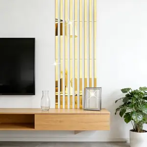 10 gold long acrylic Reflective mirror wall stickers, Wall Decal, 3x50cm self-adhesive waistline decorative strip, easy to install without holes, suitable for living rooms, bedrooms, Versatile use, horizontal, plastic material