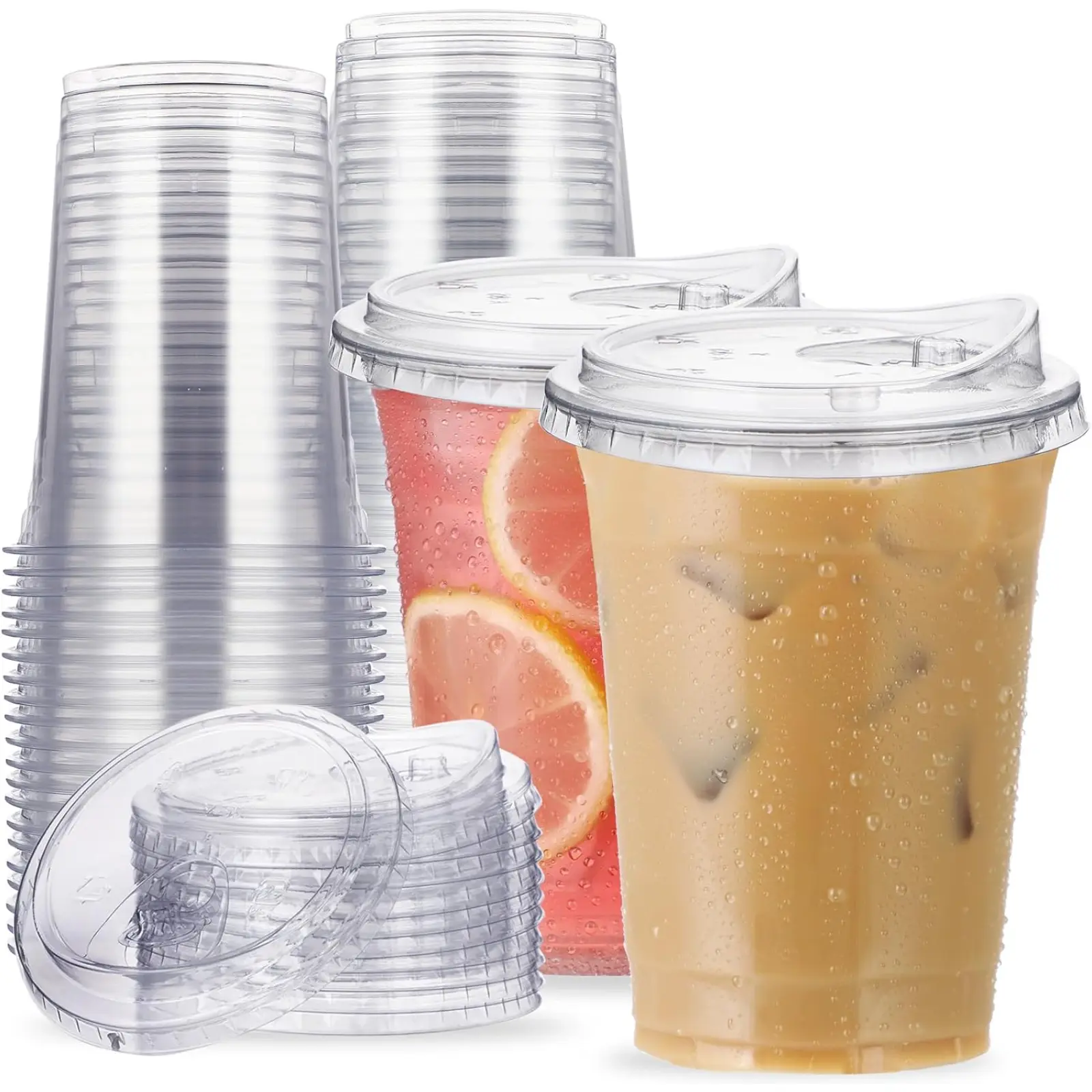 16 oz Clear Plastic Cups with Strawless Sip Lids 25 Sets Disposable Cup Plastic Iced Coffee Cups To Go Cup with Sip Through Lids for Smoothie Milkshake Cold Drinks for Party Wedding Event