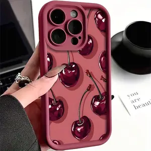Creative graffiti cherry pattern mobile phone cases for iPhone 16 15 14 13 12 11 17 promax anti-fall and durable beautiful and gorgeous