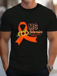 100% Cotton MS Warrior Awareness - MS Awareness T-Shirt Women's Men's Graphic Tee Crew Neck summer vacation Tops