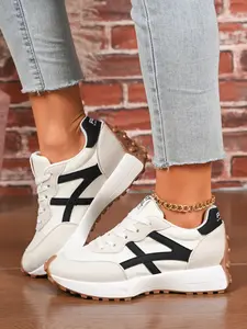 Women's Lightweight Comfortable Lace-Up Sneakers, Thick Soled Sneakers, Breathable Thick Sole Casual Shoes for Spring & Fall Seasons, Trendy Daily Wear Footwear