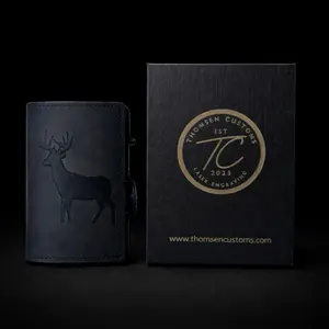Buck Deer EDC Wallet - Black Leather Style, RFID Blocking, Pop-Up Design, Slim Carry, Card Slots, Cash Space