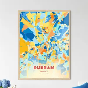Colorful Durham England Blue Orange Fine Art Print Durham England City Map Customizable Poster Print Unique Wall Decor Personalized Gift