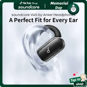 #tiktokshopmemorialday,soundcore V40i by Anker, Open-Ear Headphones, Clear Design, Lidless Case, 4 Adjustable Positions for Every Ear Size, Richer Bass, IP55, 21H Playtime, AI Clear Calls, Bluetooth 5.4, App Control outdoorfun