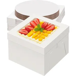 20 Packs Cake Box 10 inch with Cake Board (10 Pcs Box + 10 count Board) Disposable Cake Containers Bakery Take Out Container Cake Carrier for Cookies Pies (10x10x8inch)
