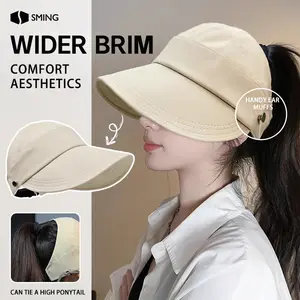 1pc Women's Novelty Fashion Sun Visor Hat with Open Top for Ponytail Styling, Breathable Sun Hat |   Outdoor Sports Quick-ry Adjustable Ponytail Cap |   Lightweight and Foldable, Wide Brim Suitable for Outdoor Sports, Stylish Wear for Sunny Outings