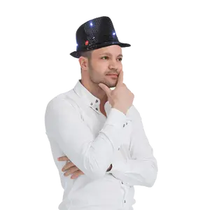 Fedora Hat with Flashing LED Lights | Party Hat with 6 Flashing Lights – Sparkly Costume Accessory for Halloween, Dance, Birthday, Photo Booth & Theme Parties - One Size Fits Most