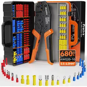 Crimping Tool for Terminals Wire Connectors, AWG20-10 Ratchet Crimper with 680 Pcs Terminals Connectors