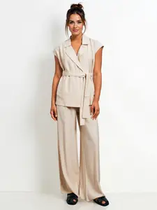 Women's Soft Collar Turn-Down Shirt and Wide Leg Pants Set, Casual Comfortable Home Wear, Stylish and Cozy Womenswear Clothing Ensemble