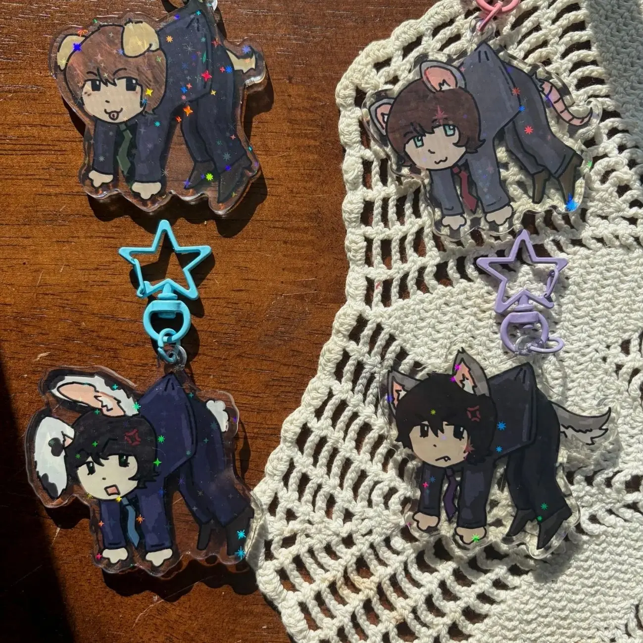 4 ops Beatles inspired acrylic keychains