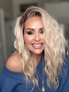 AISOM Mila Pearl Sand SS Water Wave 13x4 Free Part Glueless Lace Wig with Scandinavian Hairline Heat Friendly Synthetic Wig 16" Low Density