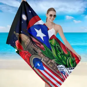 Puerto Rican Cultural Symbols Design Beach Towel, Soft Quick-Dry Fabric, Ideal Gift for Culture Enthusiasts, Perfect for Beach or Pool Use, Absorbent Towel