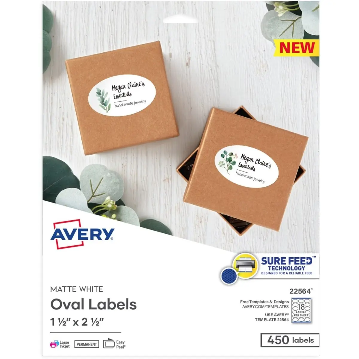 Avery Sure Feed Matte White Adhesive Labels Paper - 1.5x2.5 in, Permanent Stick On Custom-Shaped Labels & Stickers, Pack of 450, Adhesive Labels & Stickers