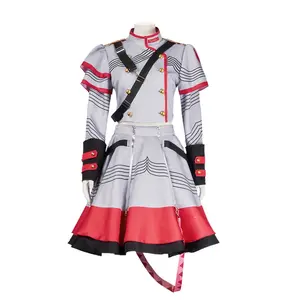Kasane Teto Khaki JK Uniform Cosplay Costume Set with Red Gold Trim Jacket Skirt Band for Comic Con