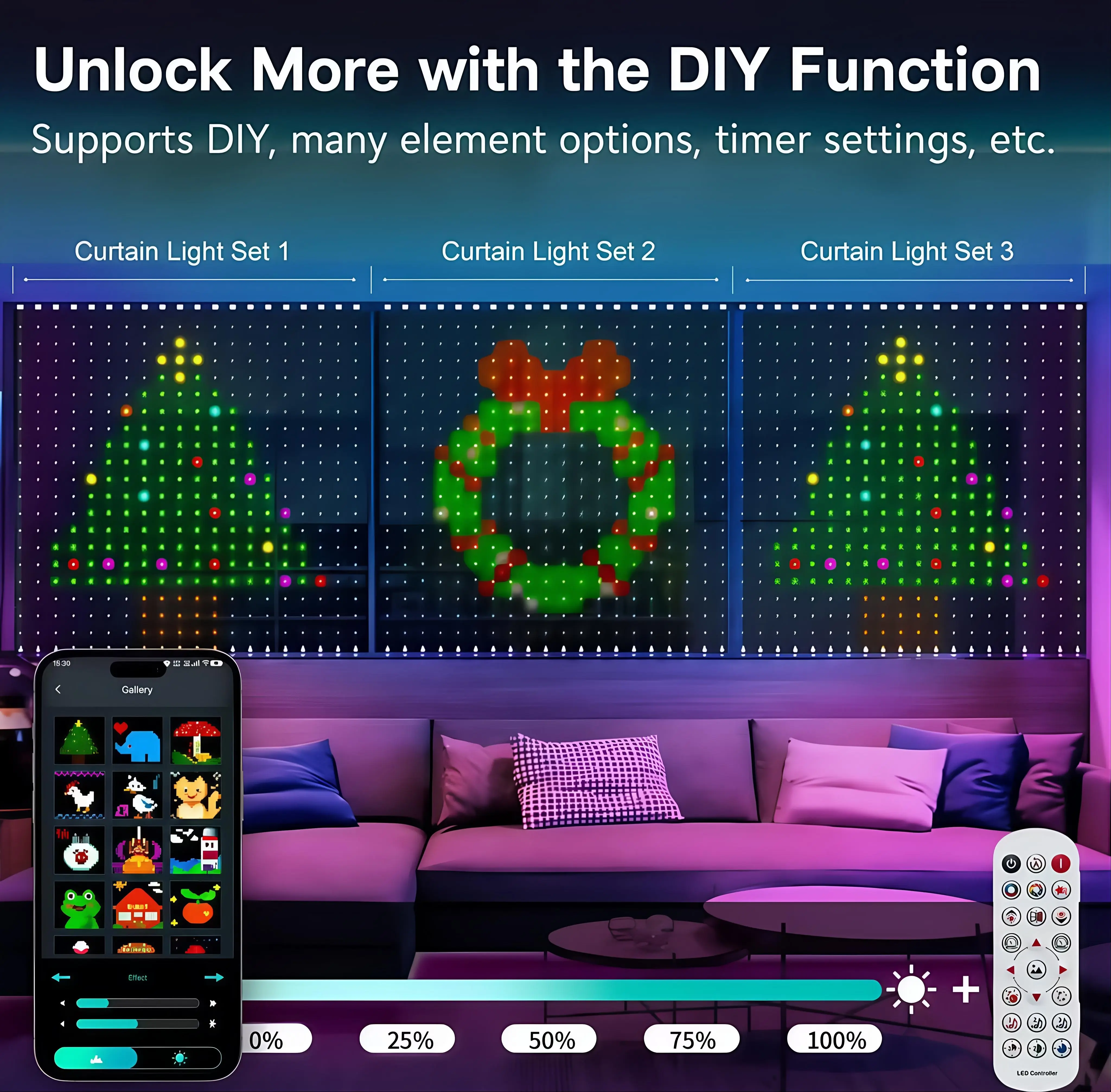 400 LED Bluetooth Curtain Lights - 5V USB Powered, App Controlled, Music Sync, DIY Text & Patterns, Dimmable, Schedule, Group & Splicing Functions, IP65 Outdoor Waterproof, Color Changing Party & Mood Lighting for Christmas, Wedding Decor, Led Dimmable, L